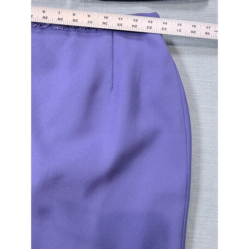 VTG Leslie Fay Petite Purple Skirt Suit Floral Embroidered 2 Piece Set 8P